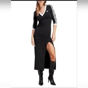 Adidas Black Maxi Dress with White Trim and Side Slit